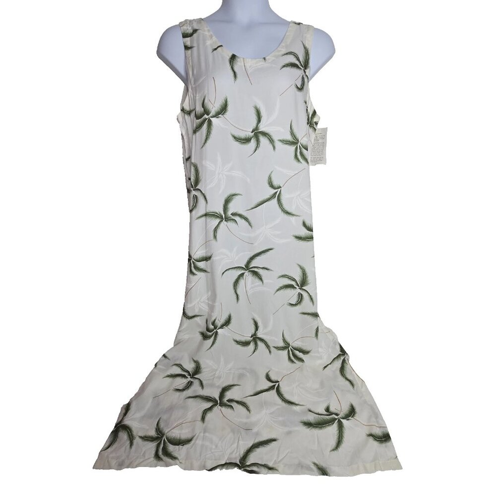 Paradise Found Women's Vintage Hawaiian Dress Rayon Large White‎ Long Sleeveless